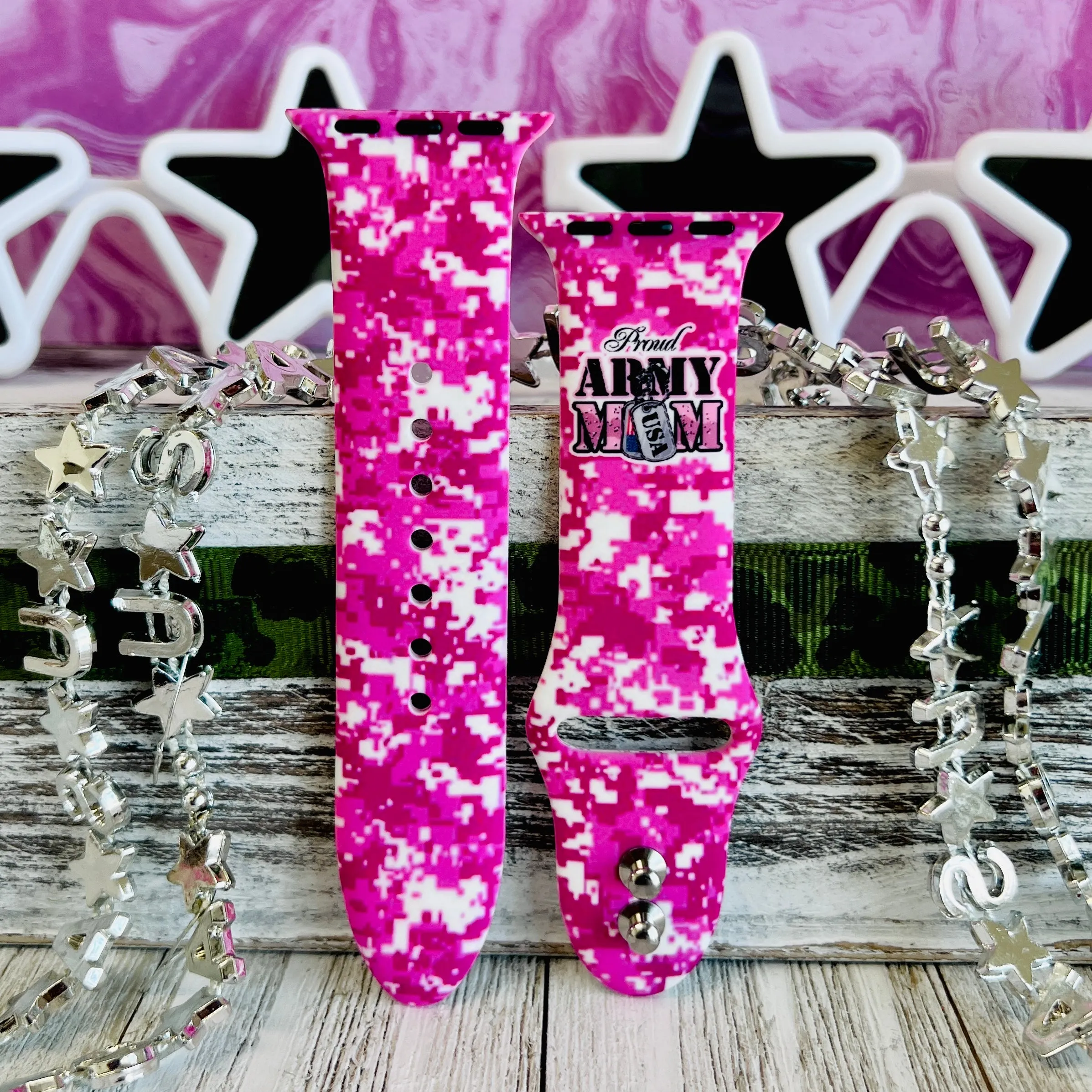 Proud Army Mom Print Silicone Band For Apple Watch