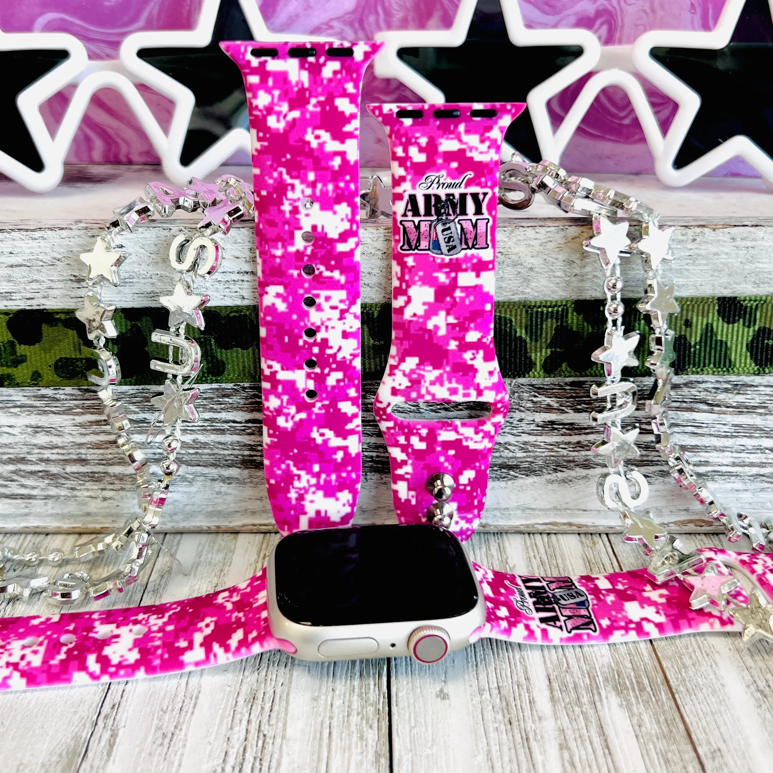 Proud Army Mom Print Silicone Band For Apple Watch