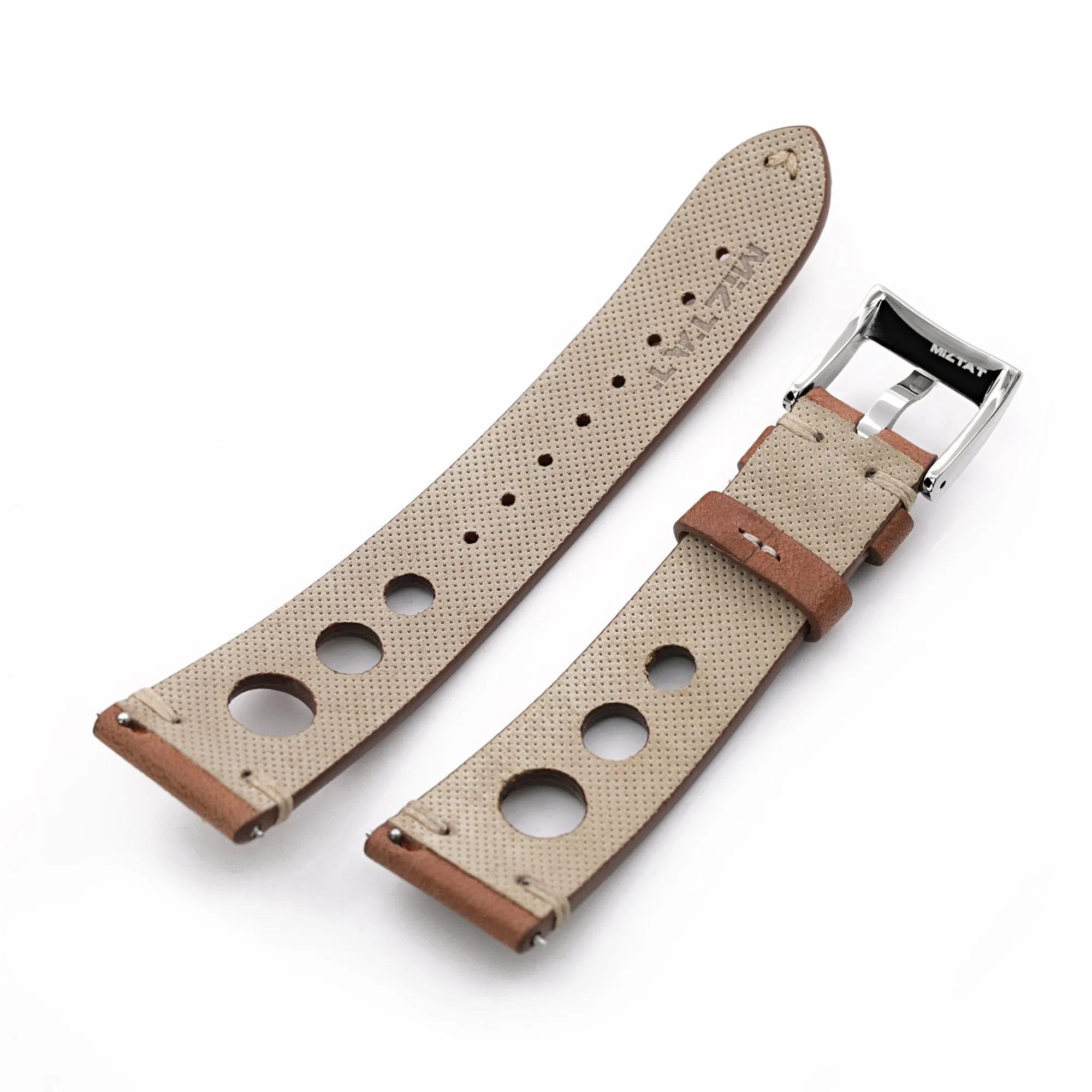 Q.R. Brown Leather Italian Handmade Racer strap, Beige St.