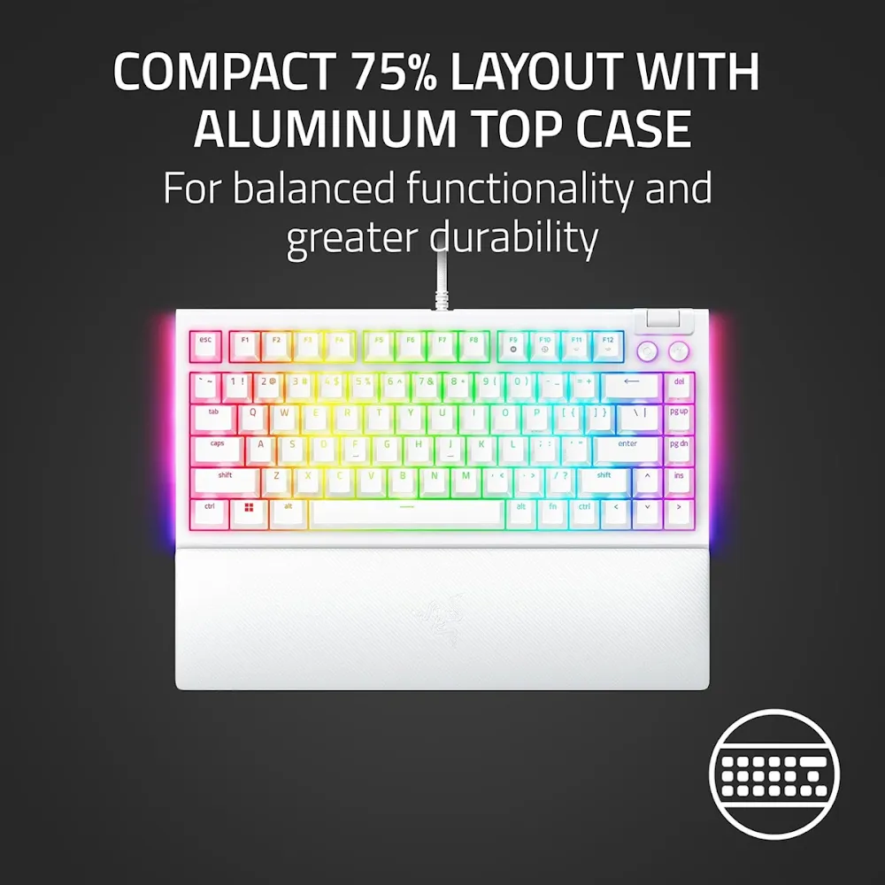 Razer Blackwidow V4 75% - Hot-Swappable Mechanical Gaming Keyboard - White Edition - Us Layout - World Packaging