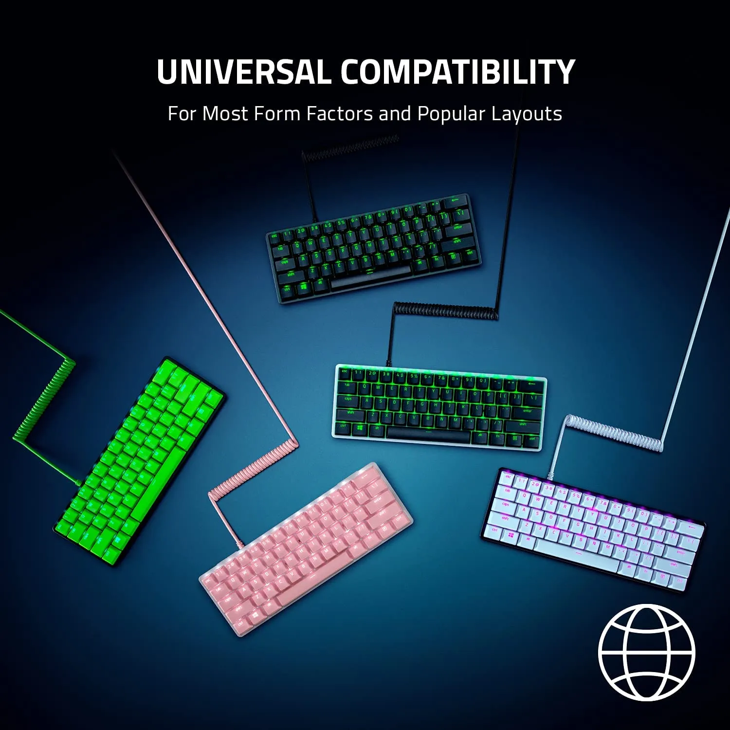 Razer Keycap PBT   Coiled Cable Upgrade Set: Durable Doubleshot PBT - Universal Compatibility - Keycap Removal Tool & Stabilizers - Tactically Coiled & Designed - Braided Fiber Cable - Razer Green