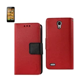 Reiko Wallet Case 3 In 1 For Alcatel Onetouch Conquest Red With Interior Leather-Like Material & Polymer Cover-Red