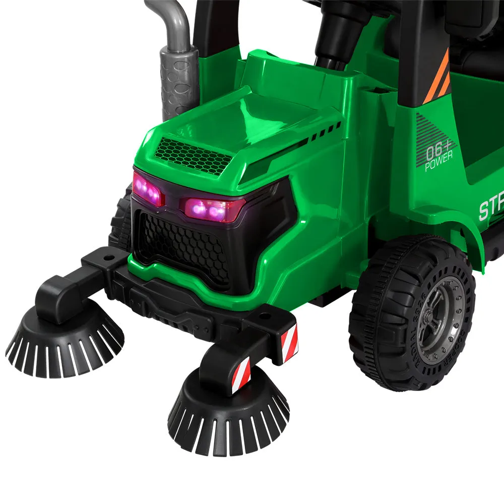 Rigo Kids Ride On Car Street Sweeper Truck w/Rotating Brushes Garbage Cans Green