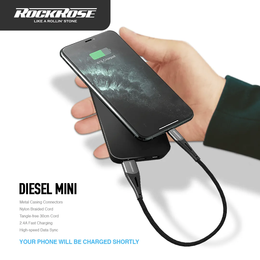 RockRose Diesel USB to USB-C Short Braided Cable (30cm)