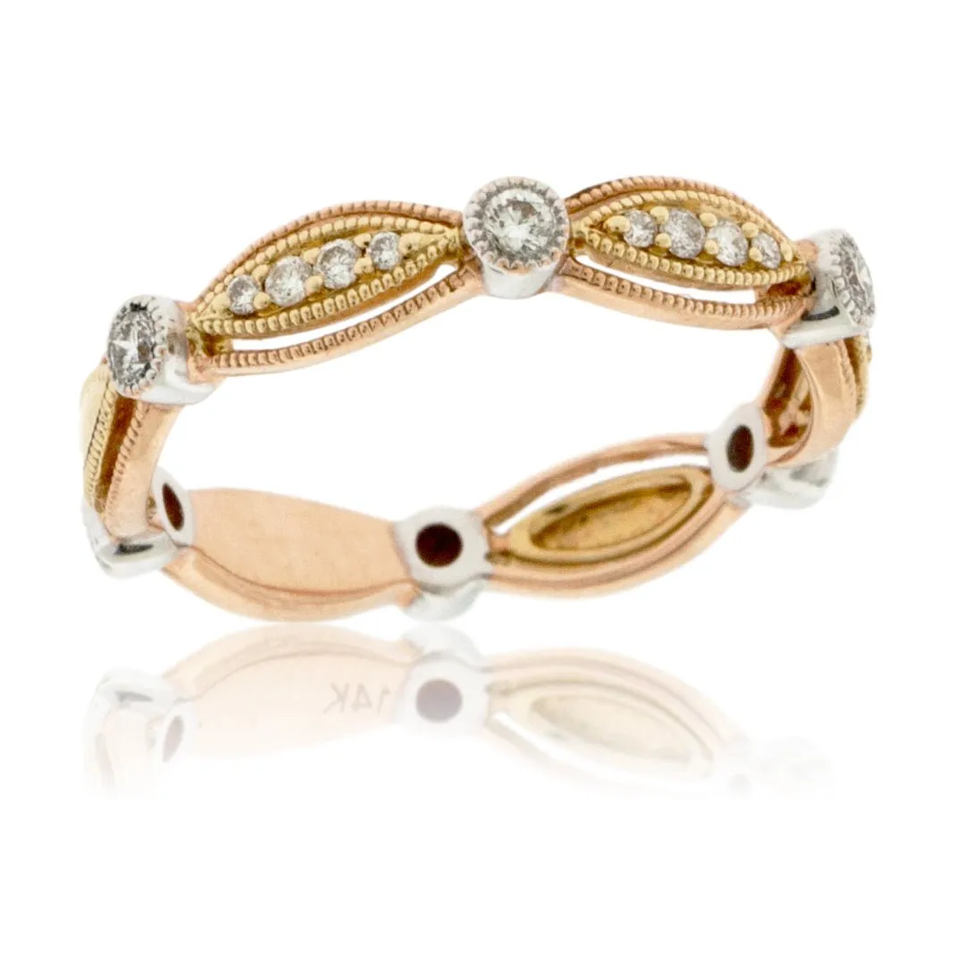 Rose Gold, Yellow Gold, and White Gold Diamond Decorative Band