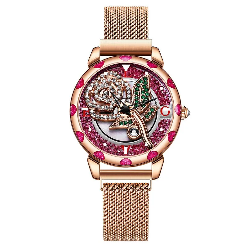 Rotatable Rose Pattern Dial Women's Watch