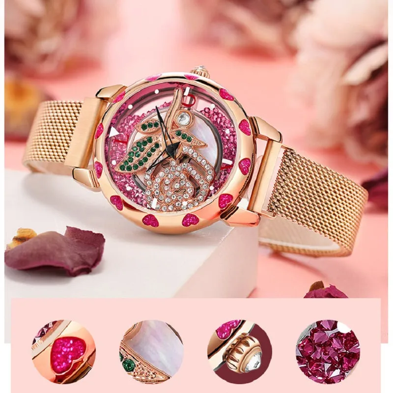 Rotatable Rose Pattern Dial Women's Watch