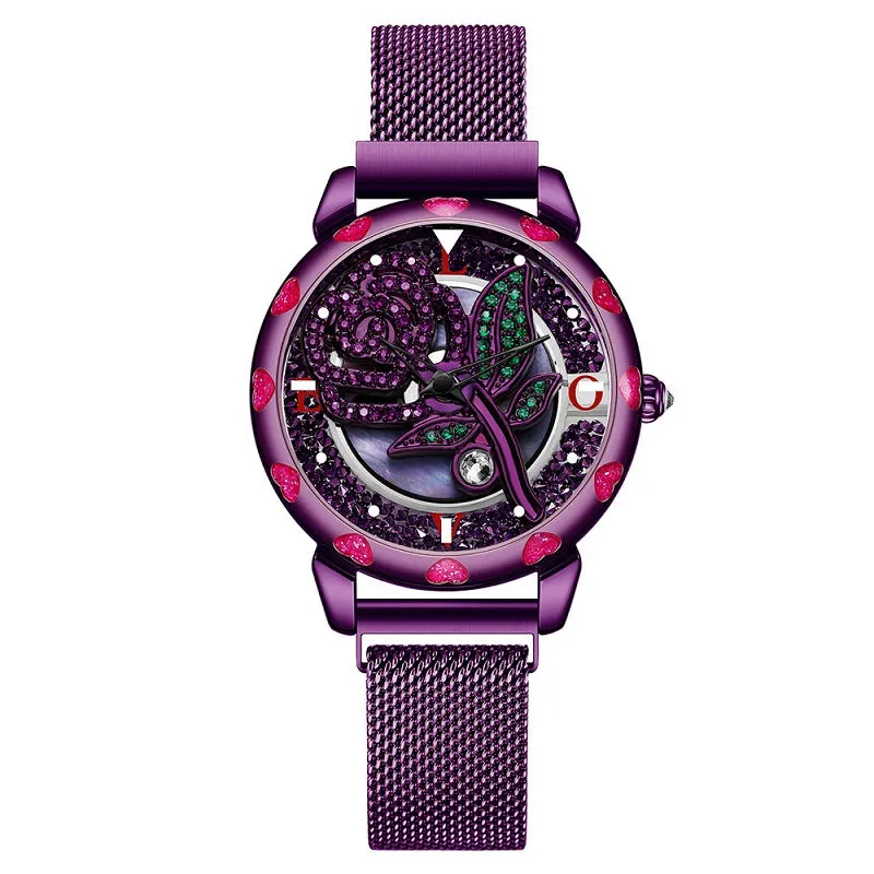 Rotatable Rose Pattern Dial Women's Watch