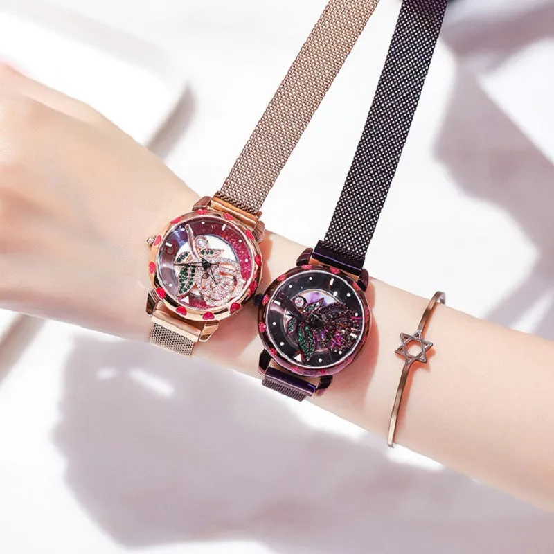 Rotatable Rose Pattern Dial Women's Watch