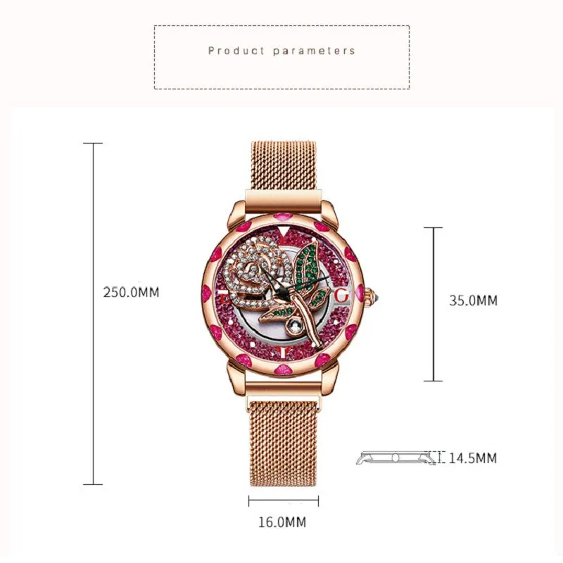 Rotatable Rose Pattern Dial Women's Watch