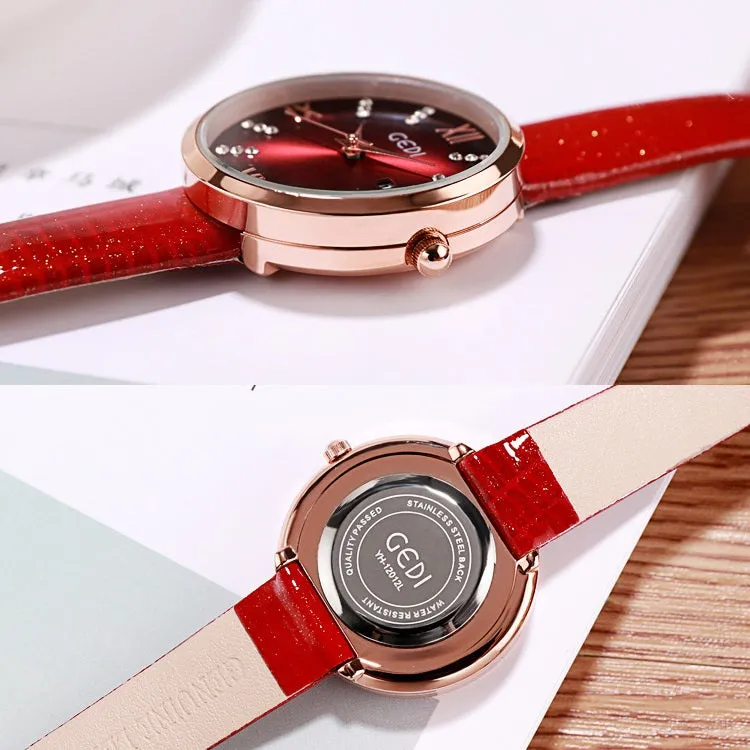 Round Dial With Calendar Leather Strap Women's Watch