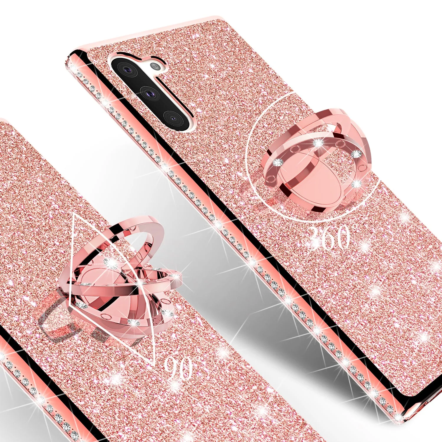 Samsung Galaxy Note 10 Plus Case, Glitter Cute Phone Case Girls with Kickstand,Bling Diamond Rhinestone Bumper Ring Stand Sparkly Luxury Clear Thin Soft Protective Samsung Galaxy Note 10 Plus Case for Girl Women - Rose Gold