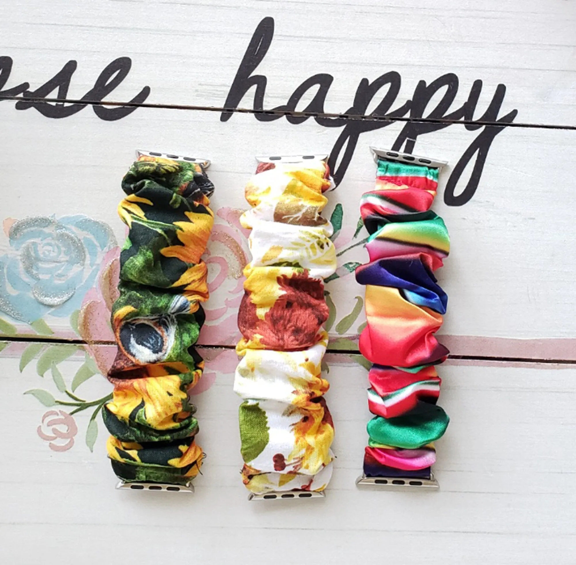 Scrunchie Elastic Watch Straps Band /Scrunchie Sunflower watch band   Stretchy S