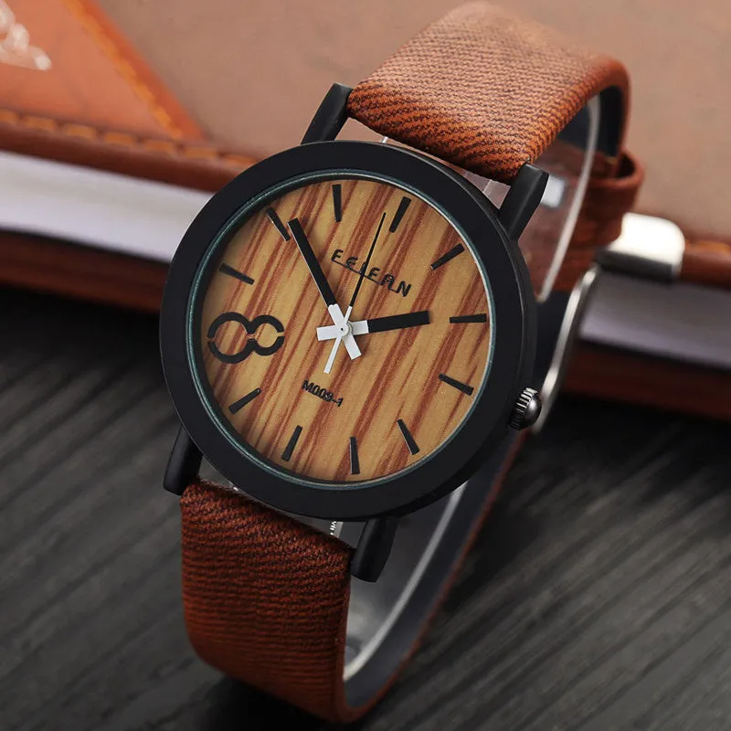 Simulation Wooden Quartz Men Watches Casual Wooden Color Leather Strap Watch