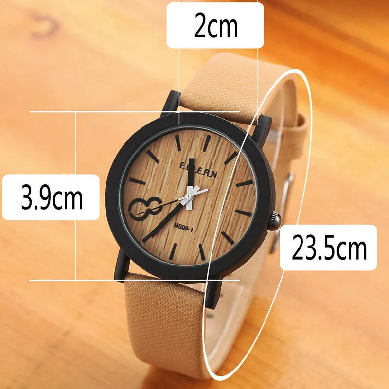 Simulation Wooden Quartz Men Watches Casual Wooden Color Leather Strap Watch