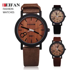 Simulation Wooden Quartz Men Watches Casual Wooden Color Leather Strap Watch