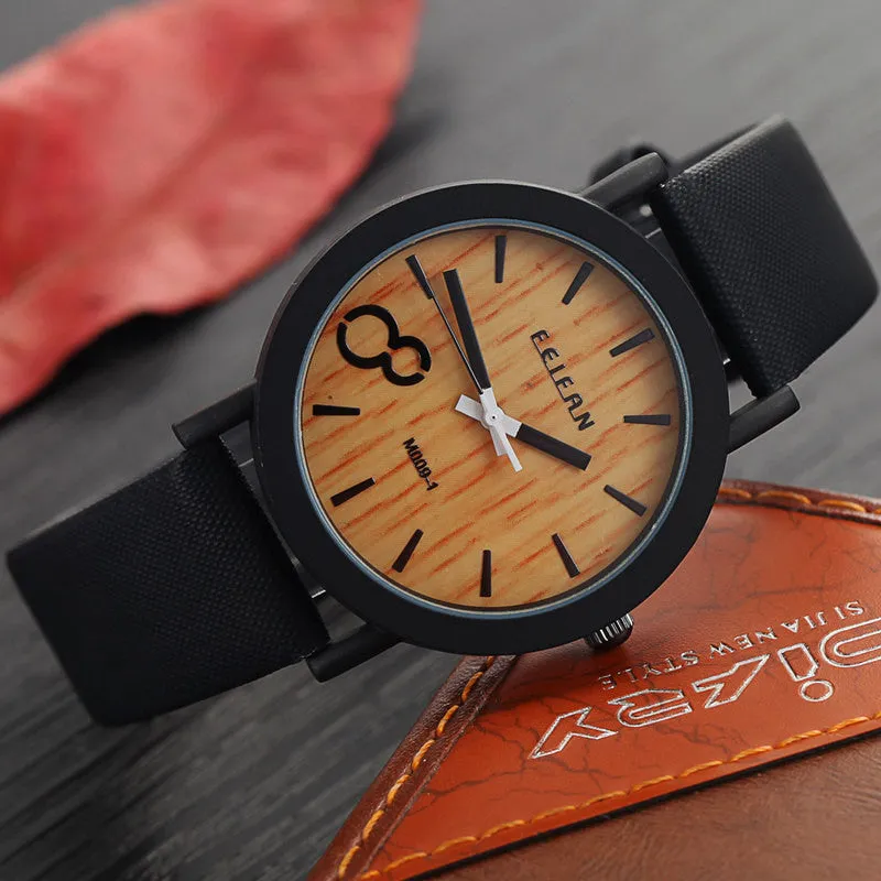 Simulation Wooden Quartz Men Watches Casual Wooden Color Leather Strap Watch