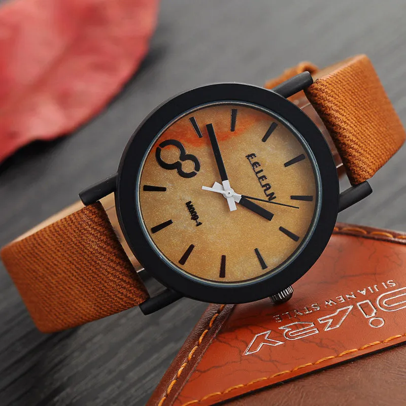 Simulation Wooden Quartz Men Watches Casual Wooden Color Leather Strap Watch