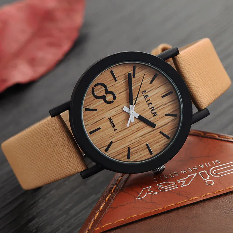 Simulation Wooden Quartz Men Watches Casual Wooden Color Leather Strap Watch