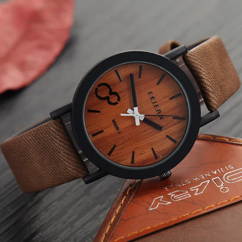 Simulation Wooden Quartz Men Watches Casual Wooden Color Leather Strap Watch