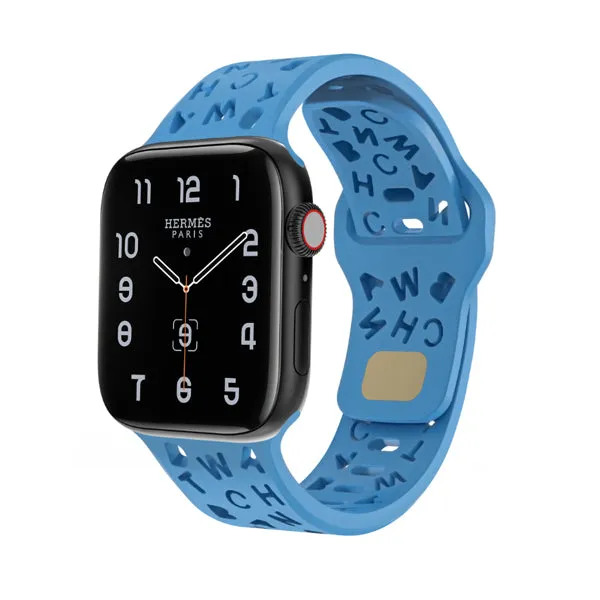 Sky Blue Alphabet Pattern Silicone Apple Watch Band 天藍色英文字母圖案矽膠 Apple 錶帶 KCWATCH1225