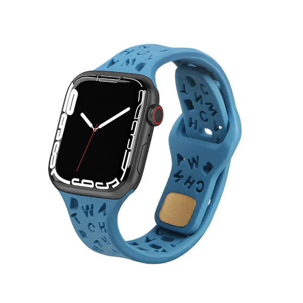 Sky Blue Alphabet Pattern Silicone Apple Watch Band 天藍色英文字母圖案矽膠 Apple 錶帶 KCWATCH1225