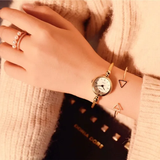 Small Gold Bangle Bracelet Luxury Watches, Stainless Steel, Retro Ladies Quartz Wristwatches, Fashion Casual Women Dress Watch