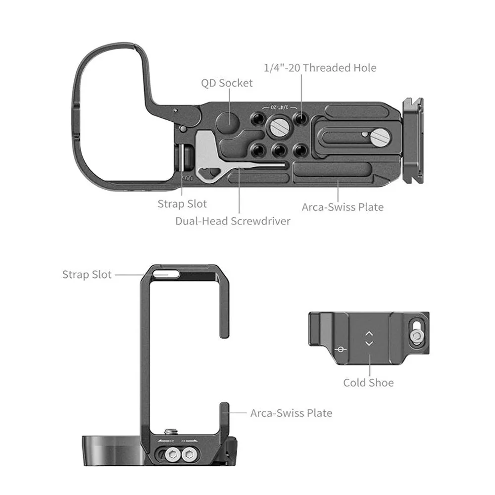 SmallRig Camera L-Shape Mount Bracket for Canon EOS R5 Mark II with Arca-Swiss Quick Release Baseplate, Cold Shoe Mount, 9H with IK03 Anti-Scratch Tempered Glass for Tripods, Gimbal Stabilizers, Handles, Microphones, Light & Monitor | 4983