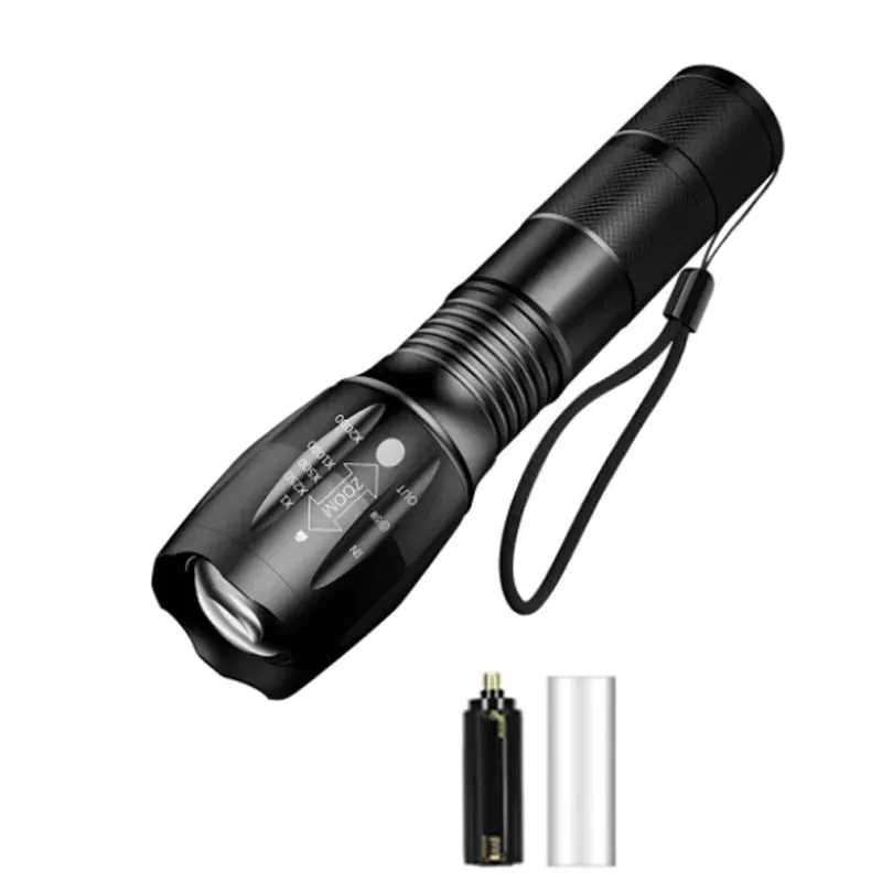 Strong Light T6 LED Flashlight Zoomable Torch 5 Lighting Modes Aluminum Alloy Outdoor Camping Light Waterproof Material