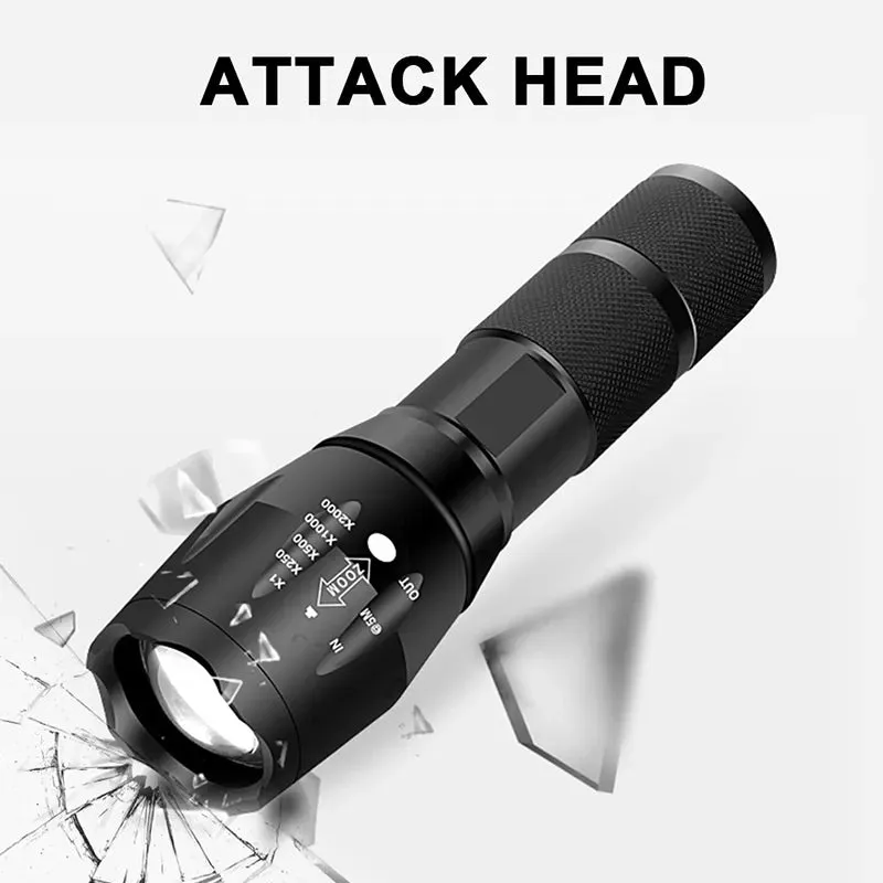 Strong Light T6 LED Flashlight Zoomable Torch 5 Lighting Modes Aluminum Alloy Outdoor Camping Light Waterproof Material