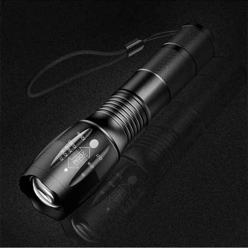 Strong Light T6 LED Flashlight Zoomable Torch 5 Lighting Modes Aluminum Alloy Outdoor Camping Light Waterproof Material