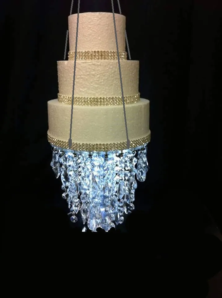 Swing cake Plate, Crystal chandelier,  suspended Swing, wedding cake stand ,mirror top   LED ,faux crystals heavy duty