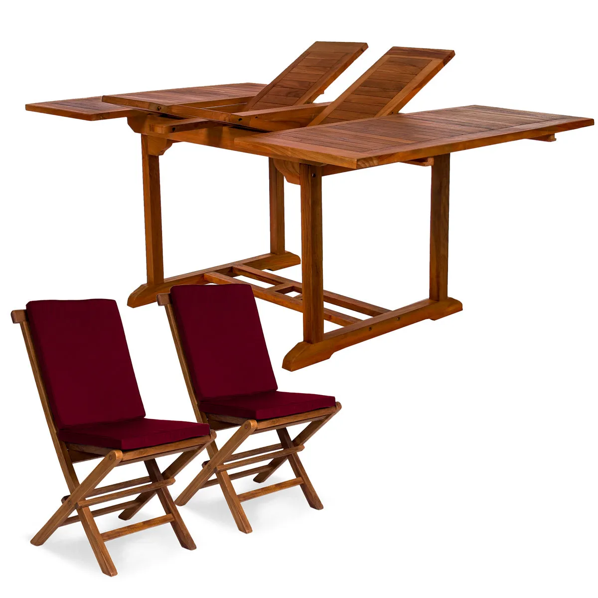 Teak 9-Piece Butterfly Dining Set, Table Extends 50"/75", Seats 6- 8 People & Includes Folding Chairs.