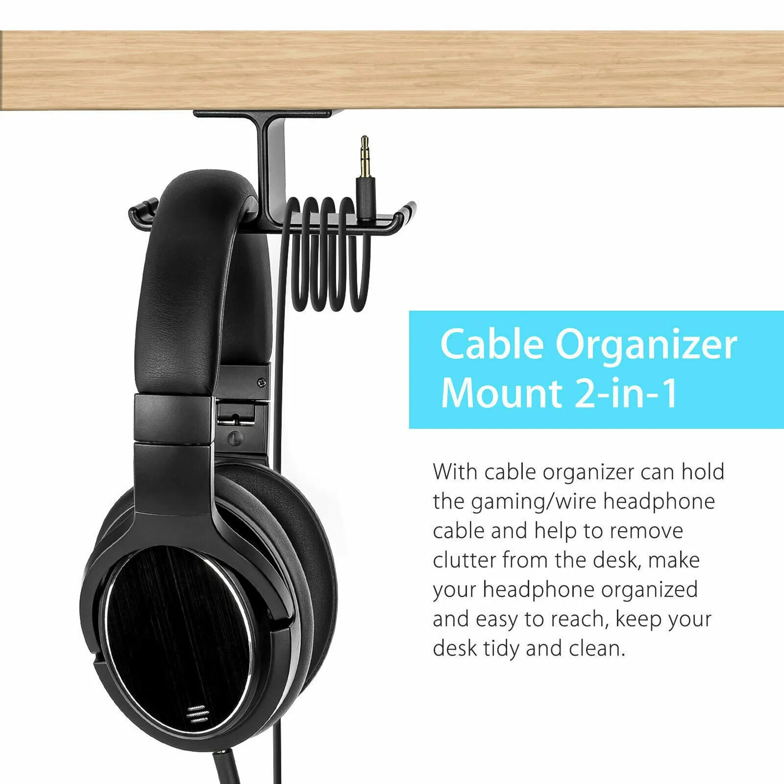 US Aluminum Headphone Hanger Hook Tape Under Desk Dual Headset Mount Holder