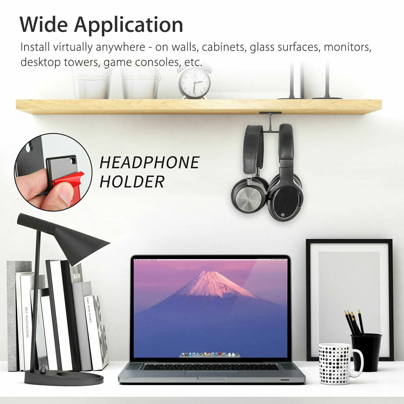 US Aluminum Headphone Hanger Hook Tape Under Desk Dual Headset Mount Holder