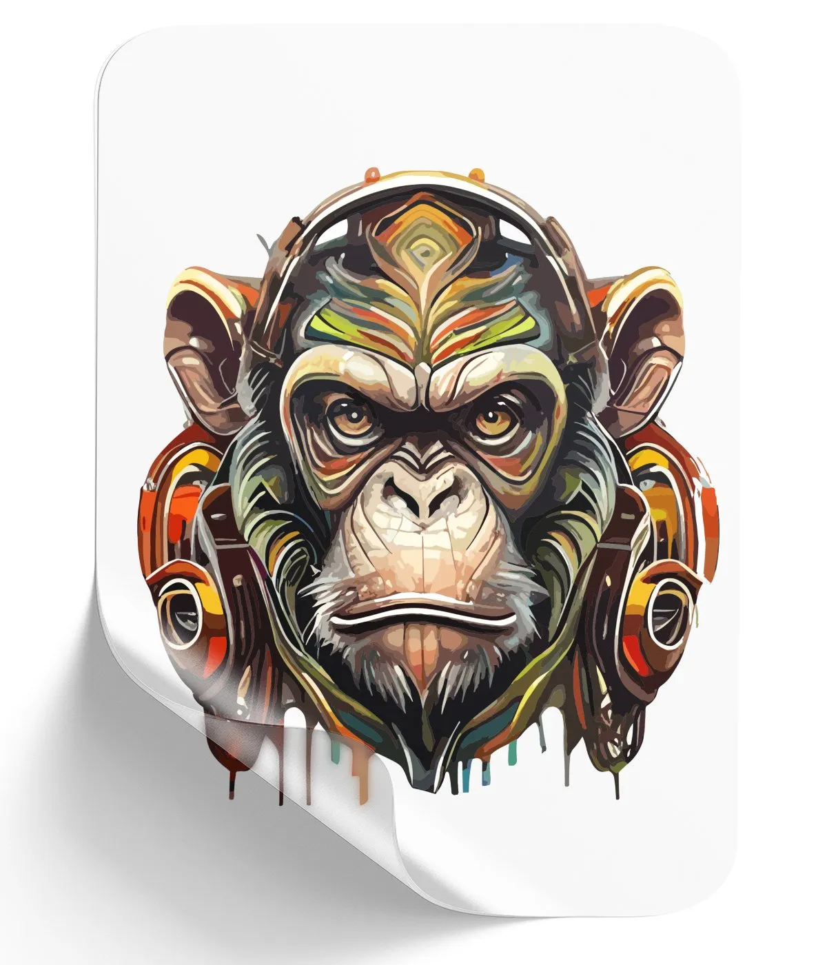 Vibrantistic Monkey Wearing Headphones