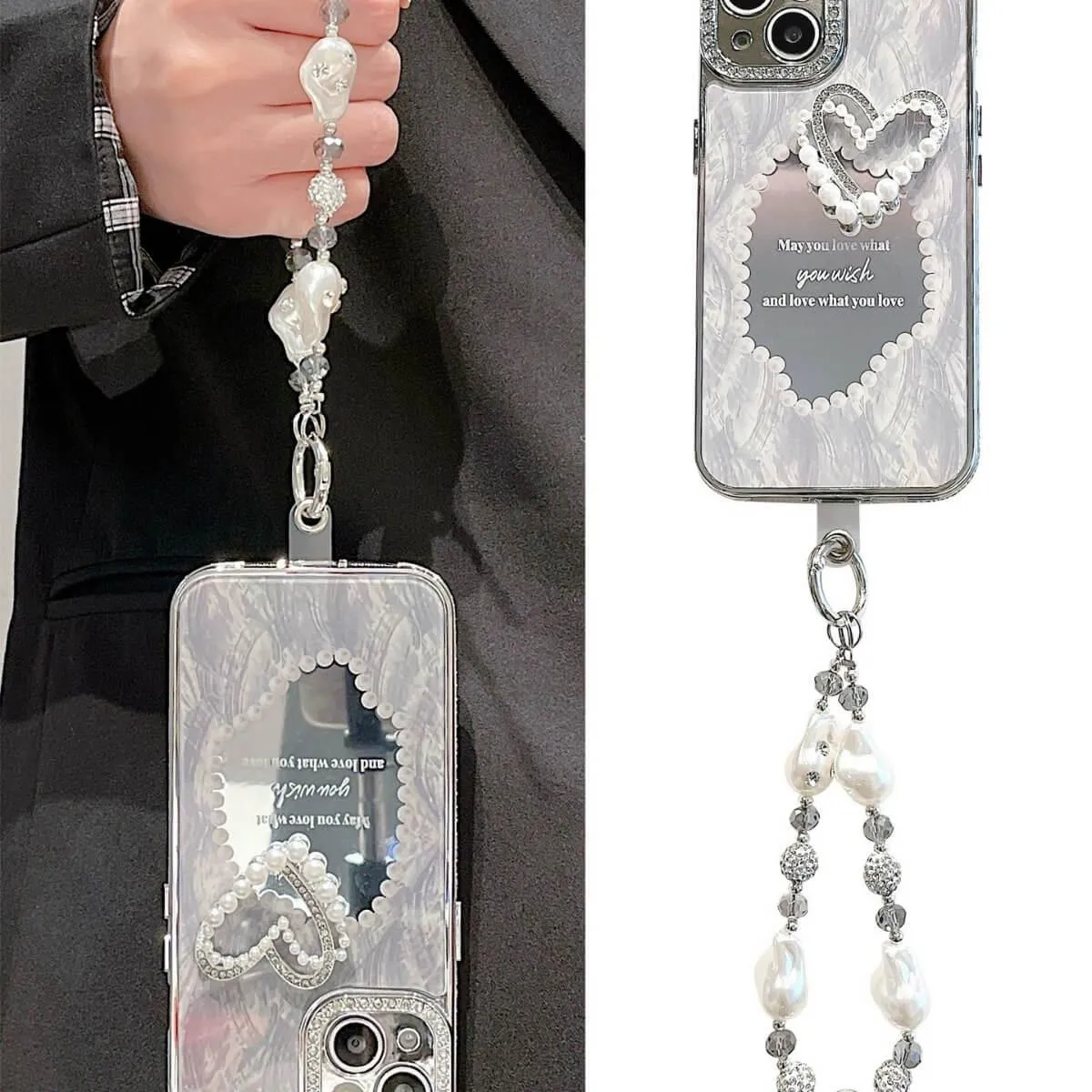 Vintage Pearl Heart iPhone Case with Charm Bracelet