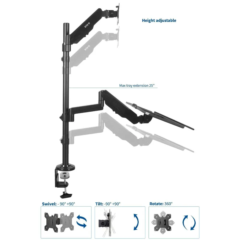 VIVO Sit-to-Stand Single Monitor Desk Mount Workstation, STAND-SIT1B