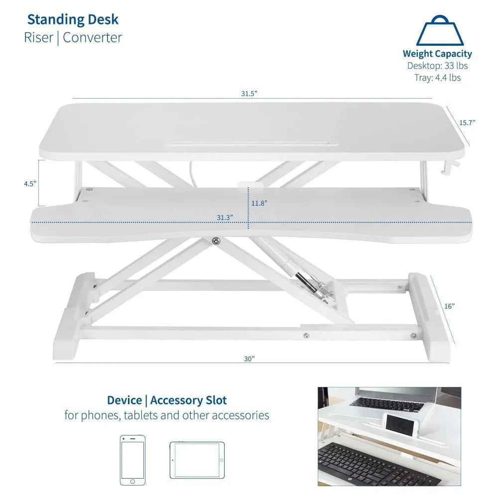 VIVO White 32" Height Adjustable Standing Desk Monitor Riser, DESK-V000KW