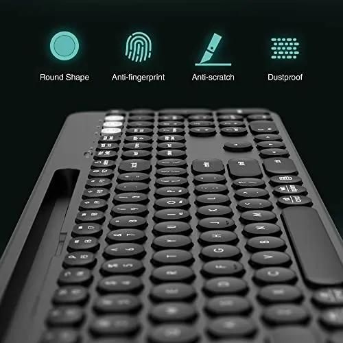 Vortec Wireless Multi-Device Bluetooth Keyboard - Compatible with iPhone, iPad, Android, Mac, PC - Includes Phone Tablet Holder