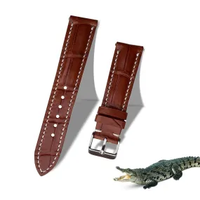 White Hand Stitching Light Brown Alligator Leather Watch Band For Men | Premium Crocodile Replacement Wristwatch Strap | DH-157