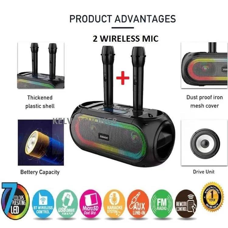 Wireless Bluetooth Speaker With Dual Mic And Remote Super Bass - ZQS-4247