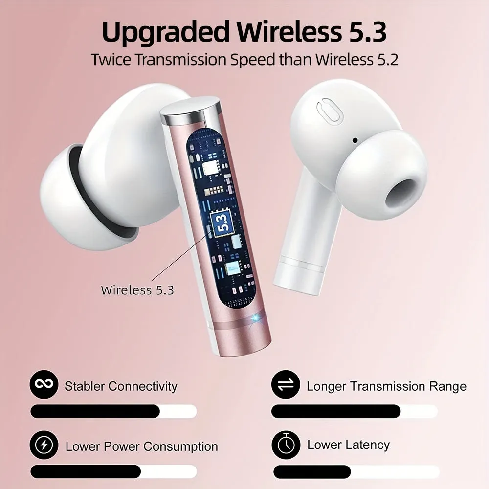 Wireless Earbuds With 40H Playtimes Charge Case, Wireless 5.3 Headphones, Deep Bass, Running Earphones With 4-Mic Clear Call, LED Display, In Ear Headphones For Work/Gym