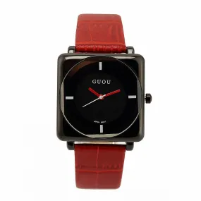 Women's Watch square black dial leather strap stylish watch