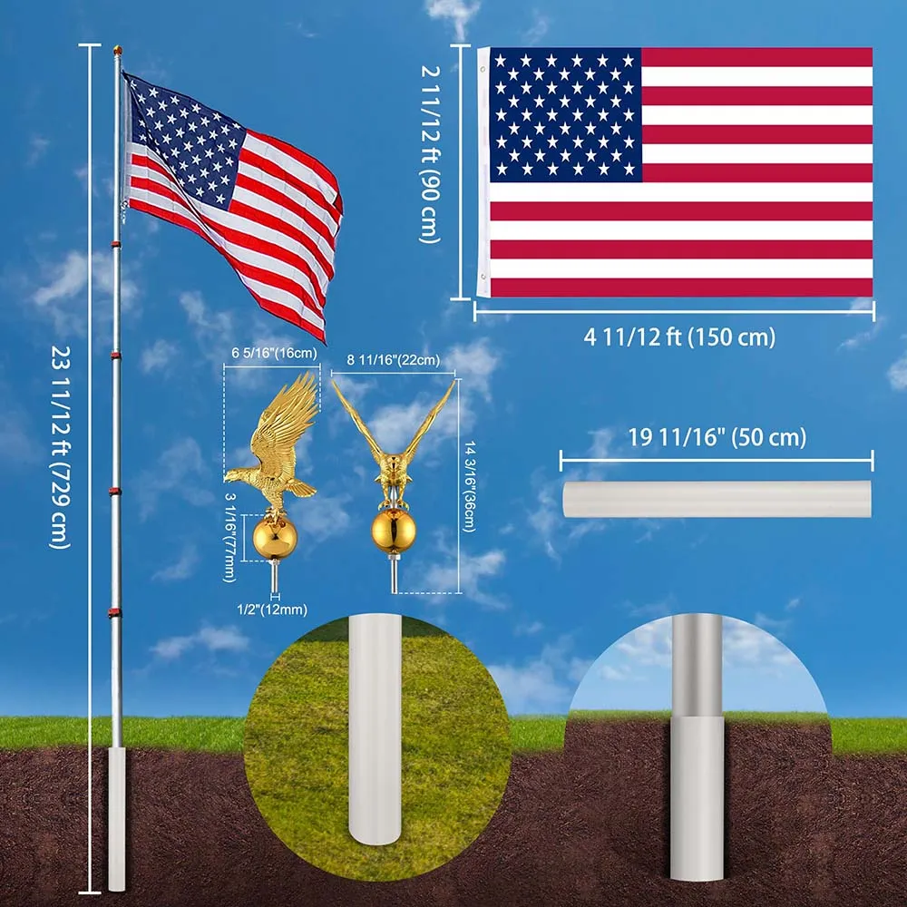 Yescom 25' Telescopic Flag Pole and Flag Kit with Regal Eagle