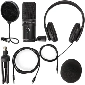 Zoom ZUM-2 USB Podcast Microphone Pack with ZUM-2 Mic, Headphones, Desktop Stand, Cable & Windscreen   Microphone Pop Filter