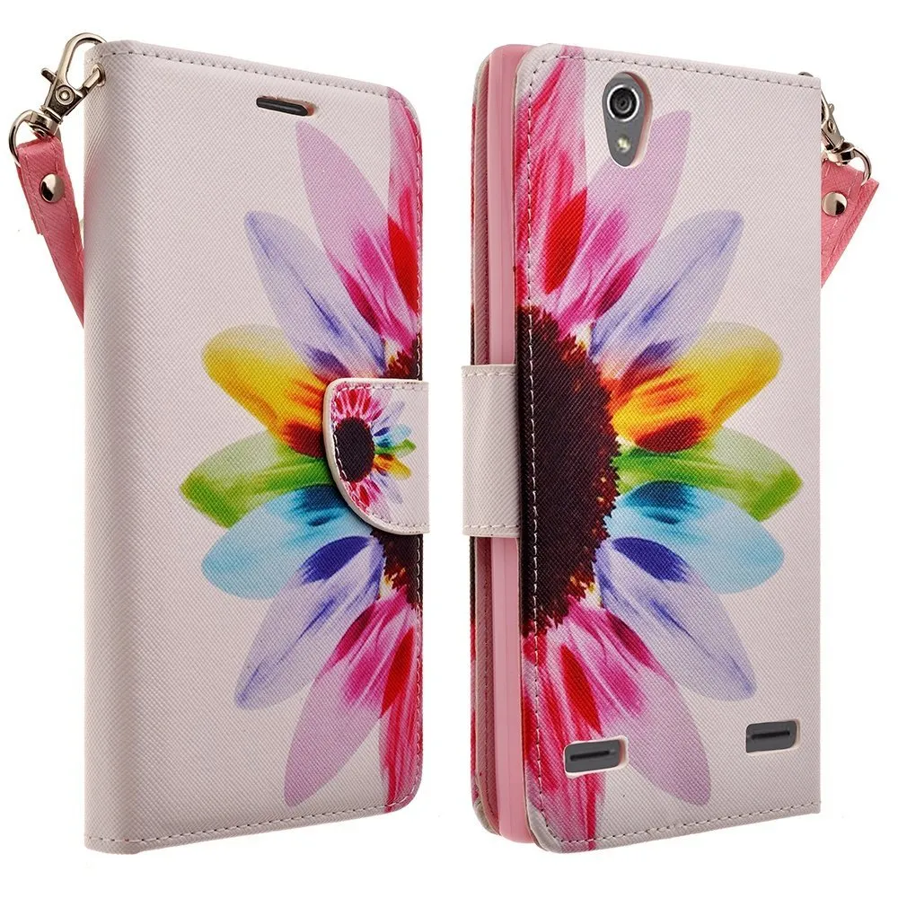 ZTE Lever LTE | Z936L Case, Slim Wrist Strap Magnetic Flip Wallet Kickstand Cover - Vivid Sunflower