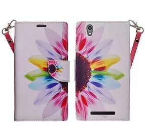 ZTE Lever LTE | Z936L Case, Slim Wrist Strap Magnetic Flip Wallet Kickstand Cover - Vivid Sunflower